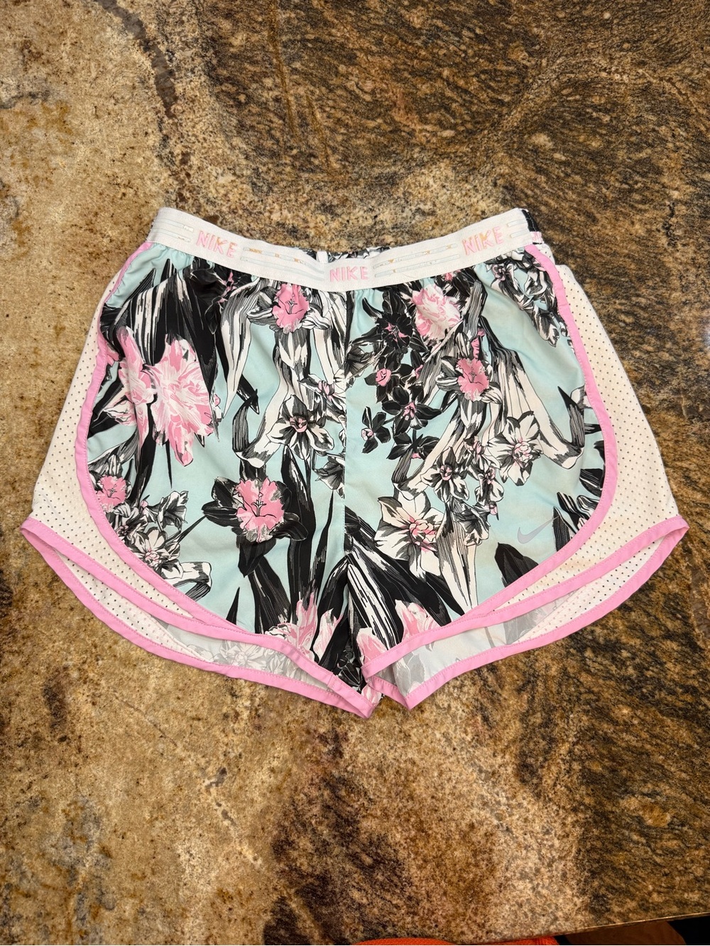 Nike Women’s Floral Running Shorts in Mint and Pink Trim